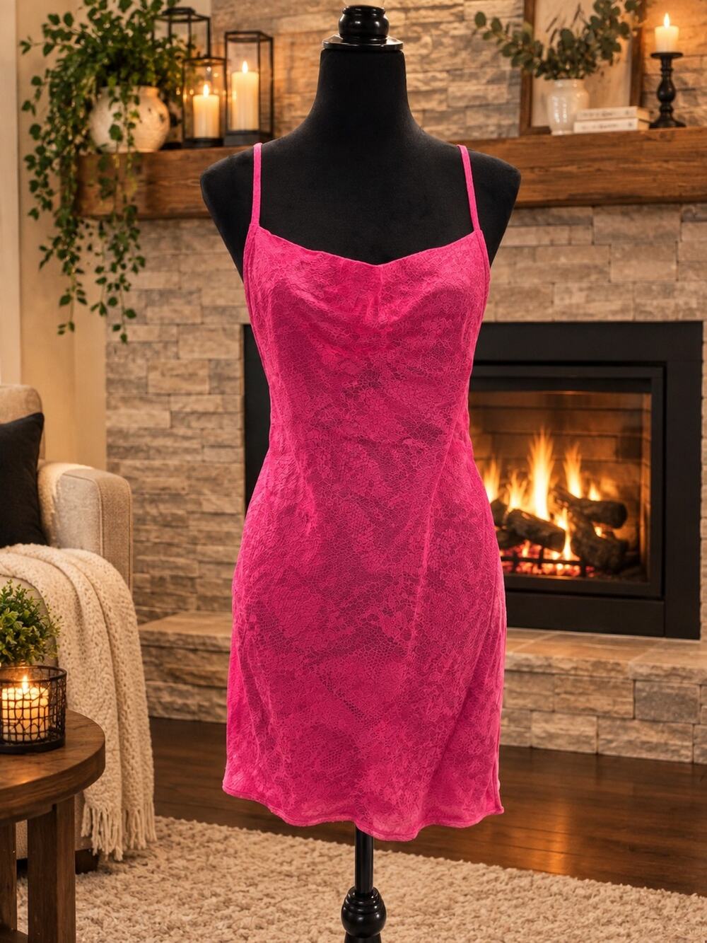 Zara Dress Womens Medium Jacquard Satin Mini Slip Dress Hot Pink